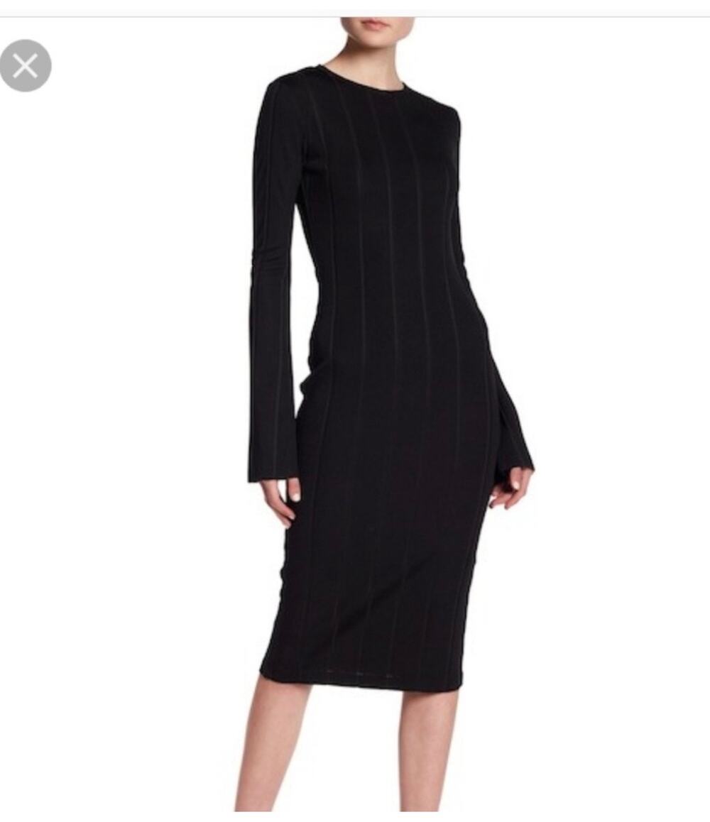 Kendall & Kylie Black Ribbed Bell Sleeve Bodycon Midi Dress Size XS